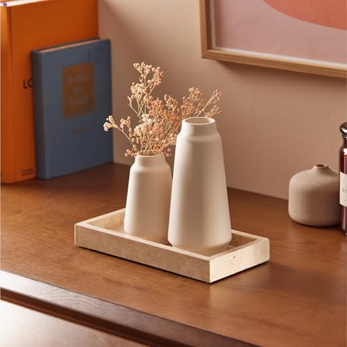 Navaris Travertine Decorative Tray - Durable Bathroom Organiser - Trays for Perfume, Jewellery, Vanity & Coffee Table Decor - 25 x 12cm Rectangle Tray, Beige - size: 9.8" x 4.7" x 1.2"