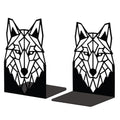 Peacoblue Metal Bookends for Shelves, Modern Decorative Heavy Duty Study Book Support Stoppers for Office, Desk, Shelf, Room 5.3"x4.3"x7.5" Cast Iron Simple Tall Bookends, 1 Pair (Geometric Wolf Head) - style: Geometric Wolf Head