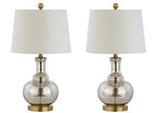 JONATHAN Y 25" Mercury Silver and Brass Gold Glass Table Lamp Set of 2 for Bedroom, Modern Bedside Lamp for Living Room Nightstand, White Linen Drum Shade, LED Bulb Included JYL1068A-SET2 - color: Mercury Silver