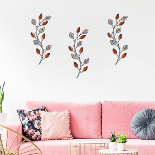 Cityelf 3 Set Crystal Leaf Wall Art Sculpture Iron Tree Leaves Branch Hanging Wall Décor Jeweled Bling Home Deor Acrylic Diamond Accent … - color: rust red leaves set 3