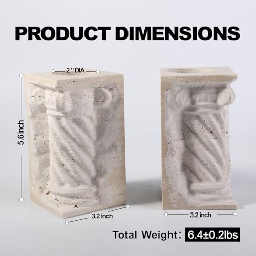 Roman Column Book Ends Decorative, 4-in-1 Heavy Duty Marble Bookend for Shelves, Unique Pen Holder & Mini Flower Vase, Classic Greek Statue for Office Home Desk Decor (2PC, Beige) - style: Classical -Beige