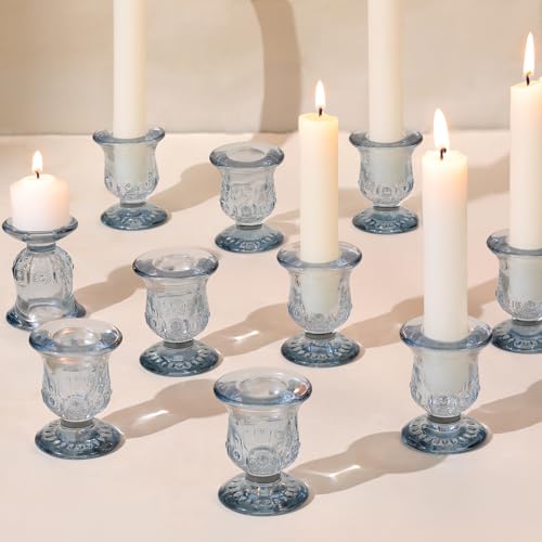 10pcs Blue Candlestick Holders, Glass Taper Candle Holders for Table Centerpiece Decor, Wedding, Birthday, Gift - color: Blue