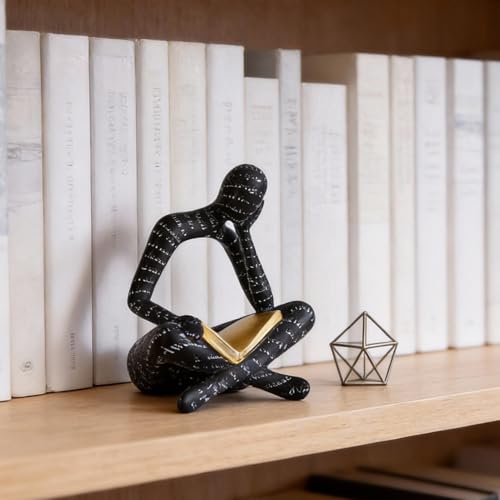 Black Modern Reading Figurine Statue - Abstract Thinker Sculptures Art Ornament for Bookshelf & Desk Decor, Modern Bookworm Reader Figurine for Home Office Living Room Coffee Table - Gifts for Women - color: Reading-black