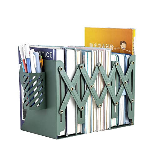 Metal Iron Book Ends Adjustable Bookends Nonskid Book Ends for Heavy Book Holder Heavy Duty Bookends Bookcase Desktop Book Organizer Binder Holde (Green)