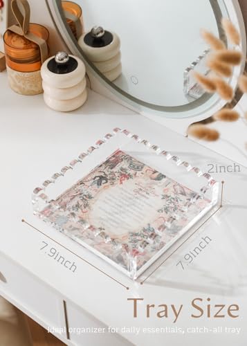 Scalloped Acrylic Tray with Magnetic Mat - Customizable for Photos, Art and Messages, Decorative Trinket Tray for Rings Earrings Necklaces Bracelet, Mothers Day Mom Gifts from Daughter Son - size: Square:7.9*7.9*2inch