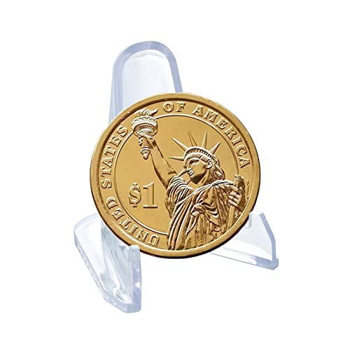 50 PCS Acrylic Display Holder Clear Display Easel Stands for Coins Capsules Phone Medals Stones Cards (Small) - size: 50 PCS / 1.4"