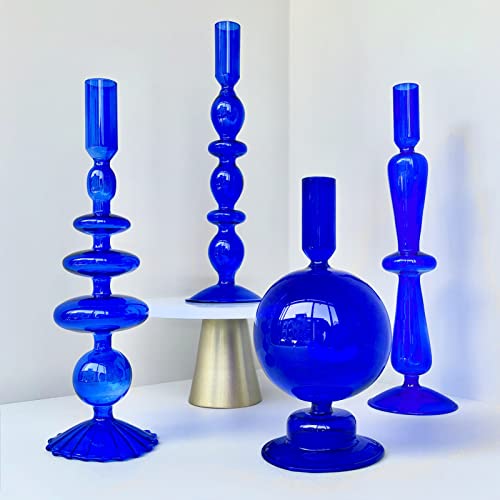 Candle Stick Candle Holder, Glass Candle Holders for Table Centerpiece, Modern Style Klein Blue Candle Holder Mixed 4pcs - color: Klein Blue
