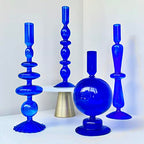 Candle Stick Candle Holder, Glass Candle Holders for Table Centerpiece, Modern Style Klein Blue Candle Holder Mixed 4pcs - color: Klein Blue