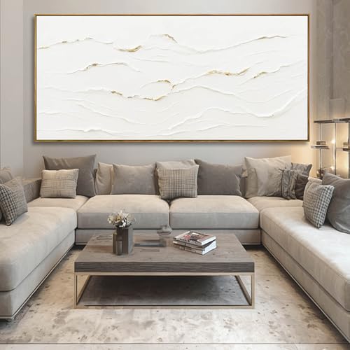 WINKAILIN Minimalist White and Gold Textured Canvas Wall Art Modern Abstract Line Artwork for Living Room Bedroom Office Neutral Home Decor 40x88 Inch - color: White and Gold, size: 88"L x 40"W