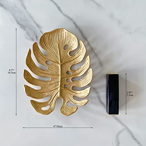 Metal Jewelry Dish, Leaf Shaped Ring Holder Jewelry Organizer, Trinket Dish Vanity Tray for Dresser Christmas Birthday Wedding Gifts Turtle Bay-Gold - color: Turtle Bay-Gold