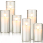 12 Pcs Wedding Pillar Candles and Ribbed Glass Candle Holder Vases Tall Cylinder Holders for Pillar Candle Clear Ribbed Bud Vase for Wedding Table Centerpiece, Total 6 Sets