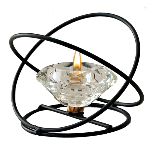 Modern Geometric Candle Holder – Metal & Crystal Design for Taper and Tealight Candles – Tabletop Home Decor (Candle Not Included) (Black) - color: Black