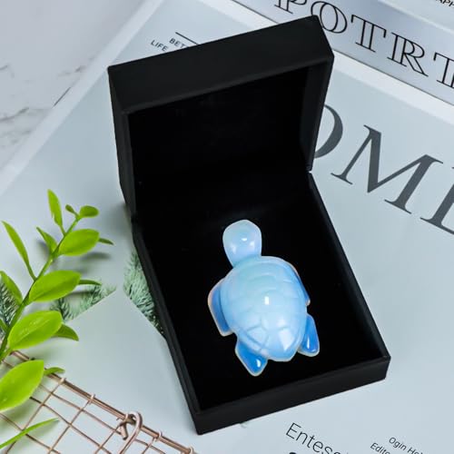 Artistone 2" Gemstone Sea Turtle Figurine, Hand Carved Natural Crystal Healing Animal Hawksbill Sculpture Paperweight Home Office Decor (Opalite) - color: Opalite