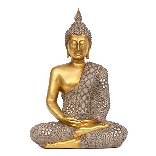 Buddha Statue for Home Decor Gold 12.4”-Buddha Statues for Zen Decor - Spiritual Décor-Buddha Decor for Living Room-Buda – Budda – Indoor Buddha Gift for Relaxation, Meditation or Shrine… - size: 5.51'' X 8.66'' X 12.4''