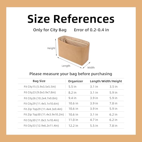 DGAZ Lightweight-Purse Organizer Insert for Coach City Bag,silk and DupontPaper handbag inner for Luxury Bags(City23,Chai) - color: Chai, size: City23