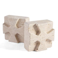 Decorative Square Marble Bookends for Heavy Books – Unique Book Ends for Shelves – Modern Aesthetic Book Holder/Stopper with Non-Slip Pads for Chic Home, Office, or Library Decor(Travertino Turkey) - style: Square-Beige