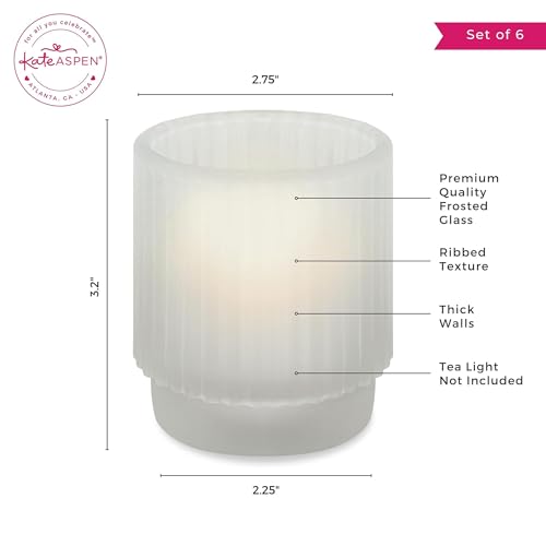Kate Aspen Vintage Fluted Frosted Glass Tealight Votive Candle Holders (Set of 6), Rustic Decor, Boho Decorations, Shelf Decoration, Classic Look | Perfect Hostess Gift - color: Frosted