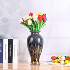 Hand Blown Glass Vase 11.8" Tall Beautiful Amber Blue Sea Wide Mouth Bud Vase for Table Centerpiece, Painted Colorful Murano Glass Flower Vases for - Home Entrance Wedding Center - color: Smoke
