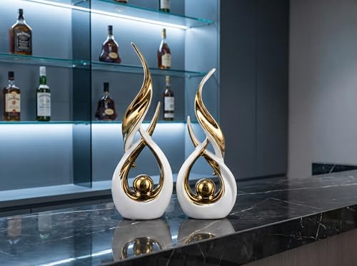 Querro Modern Abstract Ceramic Statue - Elegant White & Gold Decor for Home Living Room, Dining Table Centerpiece & Office Shelf | Luxury Aesthetic Sculpture