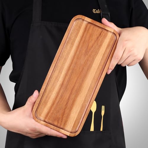 Acacia Wood Platter Small 12"X5.5" Charcuterie Boards Long Rectangle Decorative Trays Home Decor Cheese Board Wooden Serving Platters for Cookie, Snack, Dessert, Food Dish Cake Appetizer Plates - size: 12" × 5.5" × 0.6"
