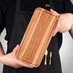Acacia Wood Platter Small 12"X5.5" Charcuterie Boards Long Rectangle Decorative Trays Home Decor Cheese Board Wooden Serving Platters for Cookie, Snack, Dessert, Food Dish Cake Appetizer Plates - size: 12" × 5.5" × 0.6"