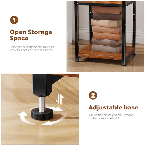 Ekisemio 3-Tier Side Table, End Table Nightstand for for Living Room & Small Spaces, Rustic Brown
