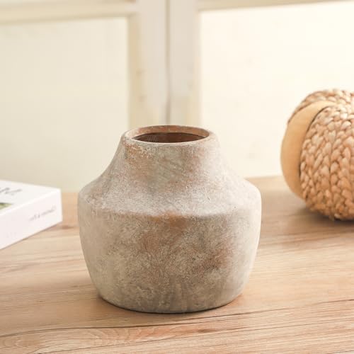 Mitt&Ditt Ceramic Flower Vase, 5.3 inch Pottery Farmhouse Rustic Vase, Handcrafted Weathered Vases, Small Flower Terracotta Vases for Home Decor, Living Room, Table, Shelf, Mantel, Neutral - color: B-5.3"h-terracotta
