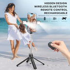 MQOUNY Mini iPhone Tripod Stand & Selfie Stick with Wireless Remote & Removable Light, Extendable Stand 360 Rotation Compatible with iPhone & Android Samsung (Black) - color: Black