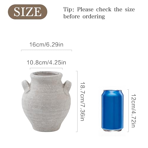 Enra White Ceramic Vase 7.36 Inch,Pottery Decorative Vase for Home Décor, Farmhouse Rustic Vase for Dining Table, Living Room, Kitchen Shelf, Mantel, Bookshelf & Wedding Centerpiece, Dried Flower - color: Rustic-25011-3