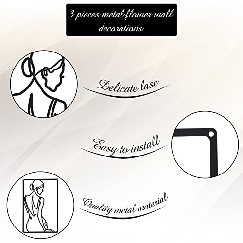 CHENGU 3 Pieces Metal Minimalist Abstract Woman Wall Art Line Drawing Wall Art Decor Single Line Female Home Hanging for Kitchen Bathroom Living Room - style: Elegant Style