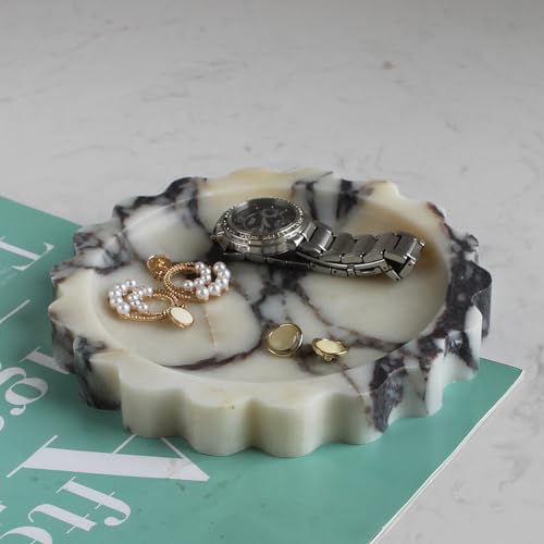 Natural Small Calacatta Viola Marble Scallop Edge Tray 6.3", Marble Jewelry Dish, Trinket Tray for Women Gift - color: Calacatta Viola