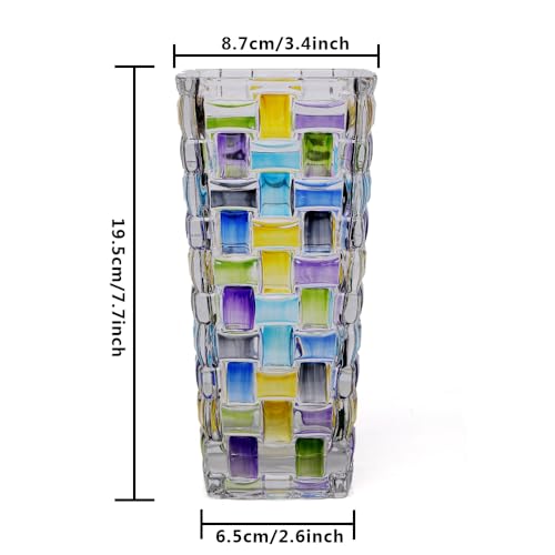Magcolor Hand Painted Blue Woven Glass Vase -Crystal Flower Vase- 7.7 inch, Glass Plant Vase for Floral Arrangements, Centerpieces, Weddings, Housewarming, Centerpiece Home Deco. - color: Blue