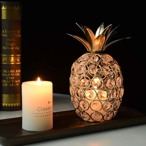 Set of 3 Elegance Crystal Metal Pineapple Pear Table Centerpiece Handmade Crystal Candlestick Hollow Fruit Ornament Home Party Wedding Holiday Decoration (Gold, Set of 3) - color: Gold