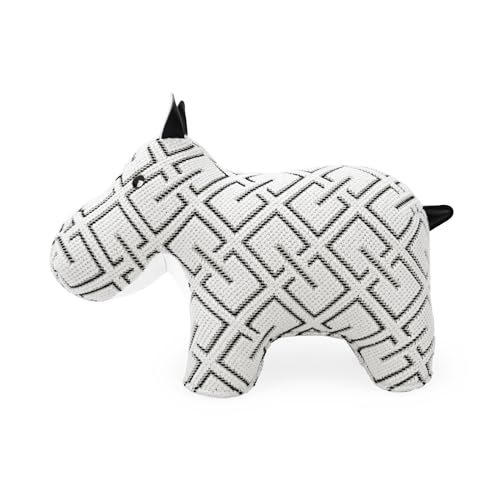 Zuny Artist Edition Classic Hippo Bookend, Kvadrat K-Grid White Checkered Textile Home Decor, Handmade Stitched Leather Heavy Duty Single Book Stopper for Shelves Desk, 10.4 x 4.3 x 7.4 - color: Hippo K-grid