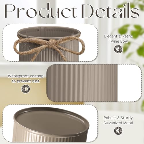 Rustic Vase for Table Centerpieces 4.33 Inch Small Petite Flower Vase with Twine Bow Vintage Farmhouse Decor for Wedding Reception Dining, Home Galvanized Metal Buckets(Brown,12 Pcs) - color: Brown