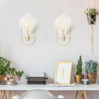 Peryiter 2 Pcs Boho Wall Decor Metal Gold Wall Art Hanging Planters with Artificial Pampas Modern Home Decor Display Art for Living Room Bedroom Bathroom(Oval) - style: Oval
