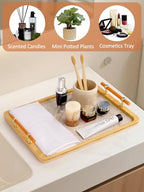 JUPELI 16" x 12" Bamboo Serving Tray with Handles – Marble Pattern Decorative Rectangle Tray for Coffee Table, Kitchen, Vanity, Bathroom, or Ottoman – Perfect for Bread Food Fruit Display & Storage - style: 1 PACK-Square-15.5" X 11.5"