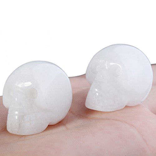 mookaitedecor 1 Inch White Jade Crystal Skull Sculpture Set of 5, Hand Carved Gemstone Statue Figurine Collectible Healing Reiki - color: White