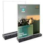 vrupin 2 Pack 8.5x11 Acrylic Sign Holder, Acrylic Frame Natural Marble Base, Clear Plastic Sign Holder Picture Photo Frames, Flyer Document Paper Display Stand for Office Desktop (black marble)