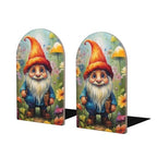 Decorative Bookends Floral Painting Gnome Flowers Kids Wood Bookends 2 Pcs Book Stoppers for Shelves Desk Non-Skid Modern Bookends for Office Kitchen School