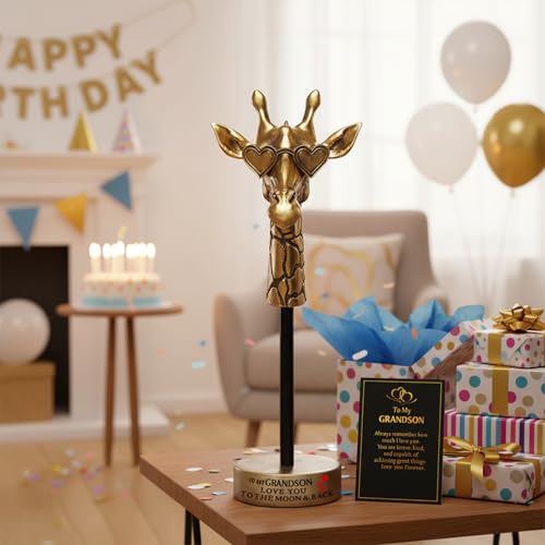 Grandson Gifts from Grandparents, Exquisite Handmade Giraffe Grandson Birthday Gifts from Grandfather Grandmother Funny Home Decor, Great Grandpa Grandma Present for Children's Day - style: TO MY GRANDSON