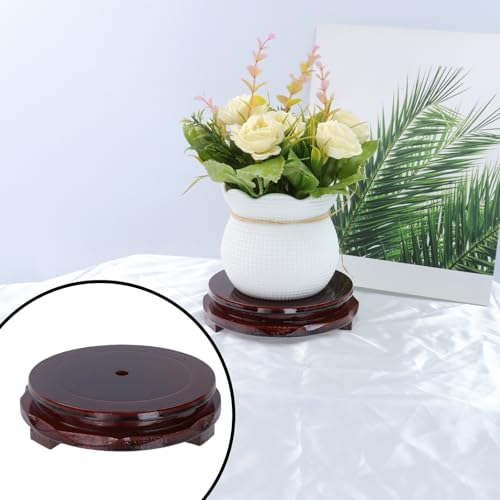 Wooden Display Stand Base 4.72" x 4.72" Wood Carved Craft Pedestal Traditional Wooden Base Oriental Antique Display Riser Round Pedestal Stands for Vase Crystal Ball Teapot Stone Flower Pot - size: Round, 4.72" x 4.72"