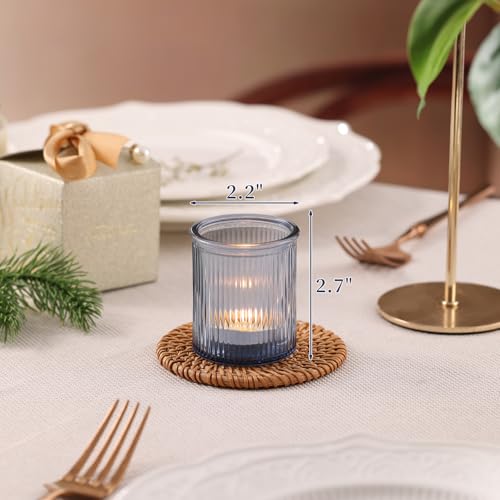 NITIME 32Pcs Ribbed Blue Votive Candle Holders, Tea Light Candle Holders for Table Centerpiece, Blue Candle Holders for Wedding Decor,Home and Holiday Decor - color: Blue