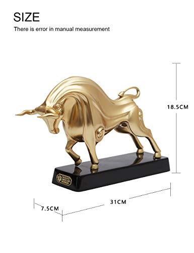 HAUCOZE Wall Street Bull Statue Animal Sculpture Lucky Figurine Gift Modern Home Decor Art for Living Room Gold Polyresin 12 Inch - color: Gold, size: Large