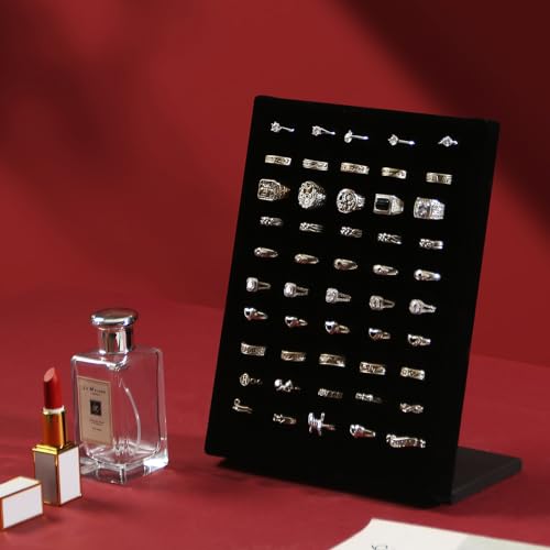 Coward Velvet Ring Holder Stand, 50 Slots Jewelry Ring Display Tray, Jewelry Pad Showcase Organizer for Home or Store Sell Show (Black Velvet) - color: Black Velvet, size: 1 pc