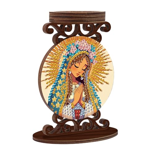 Diamond Art Painting Candlestick Holder Kits, Goddess DIY Shaped Crystal Diamond Art Painting, Woodiness Candle Holder for AromaRelax & Home Decor, Christmas Halloween Ornaments (Double-Sided) - color: Blessed Mary