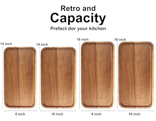 16"x 8" Large Wooden Serving Trays Decor Long Charcuterie Cheese Boards Acacia Wood Kitchen Dinner Platters Rectangular Snack Appetizer Plates for Food Dish Rectangle Party Cookie Dessert Tray - size: 16" x 8" x 0.8"