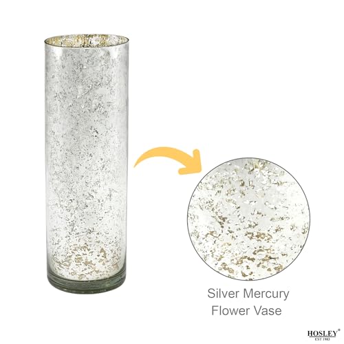 Hosley 12 Inch High Metallic Silver Speckled Finish Glass Floral Vase. Ideal Gift for Floral Arrangements Weddings Bridal Spa Meditation Reiki Rose Vase Nautical Settings Led Lantern Votive Garden P1 - color: Metallic Silver