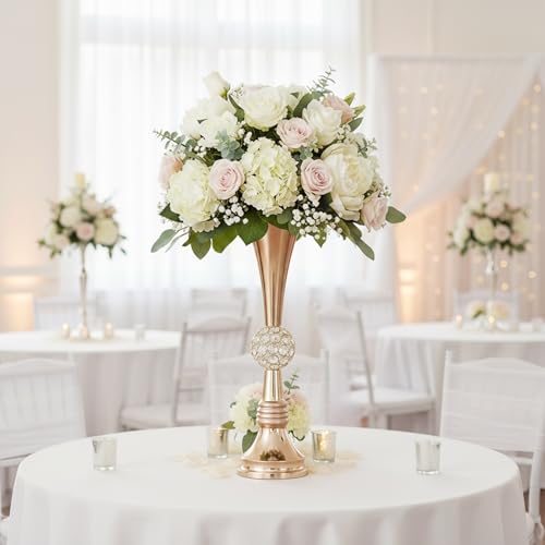 Crystal Gold Flower Vases for Centerpieces: Metal Trumpet Vases for Table, Elegant Flower Stands with Crystal Ball - Floral Decorations for Events Christmas Wedding Home Decor (Gold, 21.6in-2pcs) - size: 21.6in-2pcs