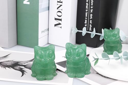 QINJIEJIE Green Aventurine Crystal Cat Figurines Healing Crystals Stone Statue Hand Carved Gemstone Sculpture Home Office Decoration Sitting Cat Gifts for Women Men - color: P-green Aventurine, size: 1.5 inches